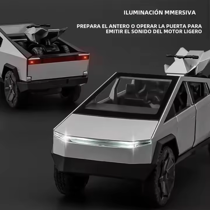 Tesla Cybertruck Escala 1:32 Camión De Reparación Con Remolque RV Juguetes De Metal Aleación Para Niños Colección Regalo Vehículo Off-road - 1