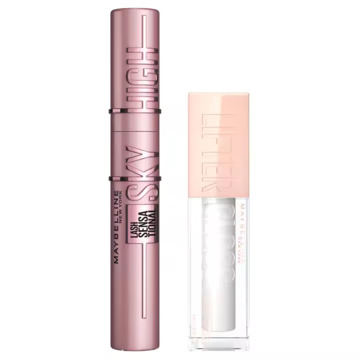 Maybelline New York | Kit rutina de maquillaje con la máscara de pestañas Sky High Tono Negro y el labial Lifter Gloss - 1
