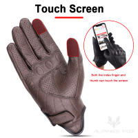 SUOMY Guantes De Motocicleta Retro Marrón De Cuero Real Para Verano Guantes De Café Racer Con Perforación Y Toque De Pantalla Para Scooter - details 6