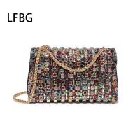 Bolso De Noche Elegante Con Diamantes Y Cadena Lujosa Para Mujer Bolso De Mano De Fiesta Bolsa De Envelope PU Con Cierre De Cremallera - details 2