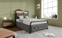 Cama 90x200CM Somier Y 2 cajones, tercipelto (colchón no incluido) APP-CONTROL individual con función de carga USB Tipo C LED Somier Metálico - details 1