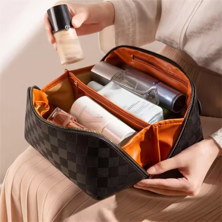 Bolsa de Cosméticos de Piel sintética para Mujer, Bolsa de Cosméticos portátil e impermeable - 1
