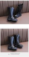 Botas De Niñas Largas En Negro Moda Otoño Invierno Bota De Motocicleta Clásica De Goma Alta Botas De Princesa Con Cierre De Cremallera - details 10