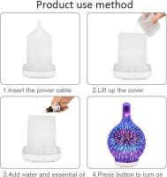 Difusor de aceites Esenciales de aromaterapia, mini difusor de aromaterapia 3D de 100 ml, humidificador de Luz Nocturna, Fuegos Artificiales de Vidrio, Luz LED de Oficina de 7 Colores - details 2