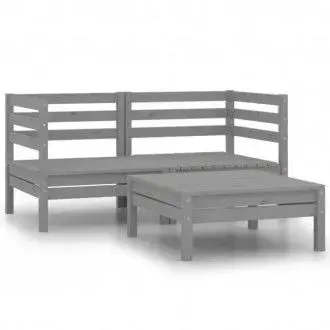 VIDAXL 806604 conjunto de muebles de jardín de 3 piezas fabricados en madera maciza de pino gris - 1