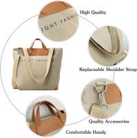 Bolso de mano para mujer, bolso de hombro de lona, ​​bolso de hombro multifuncional, bolso de compras portátil, adecuado para el trabajo, cor la escuela, viajes, uso diario, 31x17x39cm con un gran bolsillo con cremallera, dos correas cortas para las manos - details 2