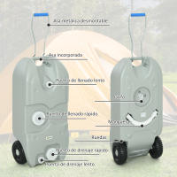 Outsunny Contenedor de Agua 40 L con Ruedas Tanque de Agua Portátil con Manija Metálica y Grifo para Caravanas Autocaravanas Camping al Aire Libre - details 3