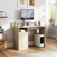 HOMCOM Escritorio con Estantería Moderno Escritorio con Puerta Compartimentos Abiertos y Soporte para Monitor Mesa para Estudio Dormitorio Hogar Oficina 108x50x94 cm - details 0