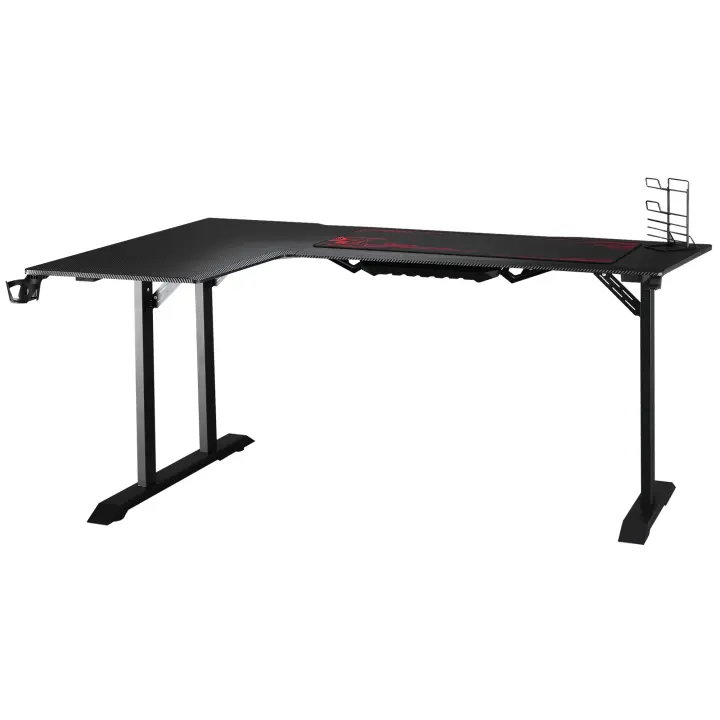 HOMCOM Mesa Gaming Escritorio en Forma de L con Gancho para Auriculares Soporte para Bebidas Escritorio para Ordenador MDF Metal Negro+Rojo 168 x 109 x 78 cm - 1