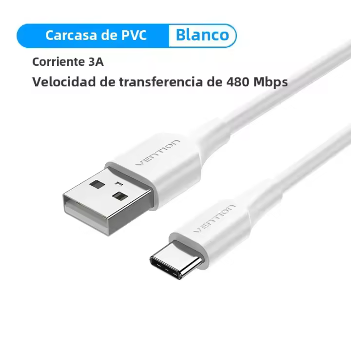 Cable De Carga Rápida USB C Vention 3A Para iPhone 15 Samsung Xiaomi 11 pro Cable De Datos USB Tipo C Compatible Con Smart Devices - 1