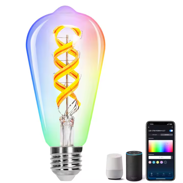 Aigostar Bombilla Inteligente Alexa, Bombilla LED E27 RGB CCT 4.9W 420LM, Bombilla WIFI ST64 2700K-6500K, Bombilla Vintage Compatible con Alexa/Google Home, Bombilla Filamento Luz Fría Cálida 1Unidad - 1