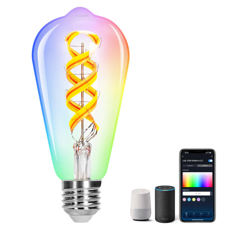 Aigostar Bombilla Inteligente Alexa, Bombilla LED E27 RGB CCT 4.9W 420LM, Bombilla WIFI ST64 2700K-6500K, Bombilla Vintage Compatible con Alexa/Google Home, Bombilla Filamento Luz Fría Cálida 1Unidad