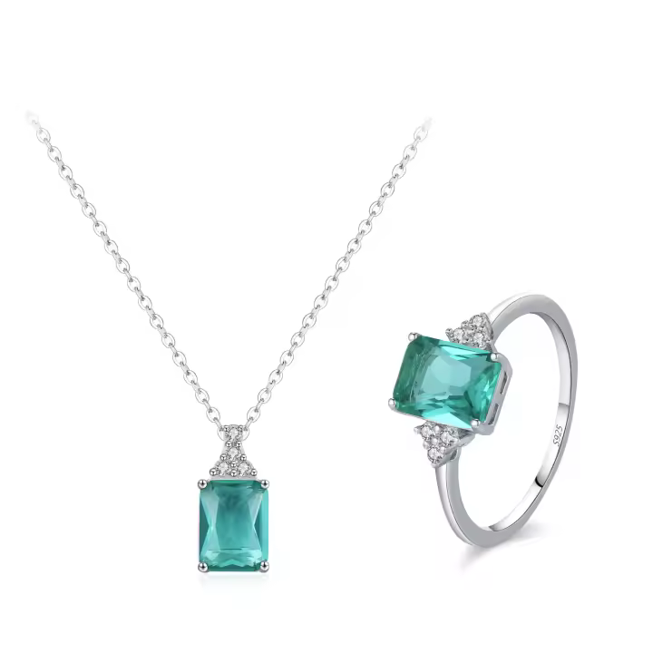 Zenyth-Conjunto de joyería de surrounded Verde y Azul para Mujer, de Plata de Ley 925, de Compromiso de Boda gift - 1