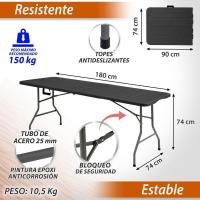 Mesa Plegable Efecto Madera | Gris Oscuro, 180x74 cm | Acero Anticorrosión y HDPE | Resistente, fácil Transporte, fácil Montaje | Ideal Acampadas, Picnic, Catering, Jardín, Terraza - details 2