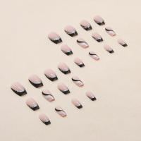 Set De 24 Uñas Postizas De Ballet Mediano Largo Con Dibujos De Rayas Y Brillo Negro Y Plateado Uñas Artificiales Francesas Removibles Para Oficina Y Fiestas - details 2