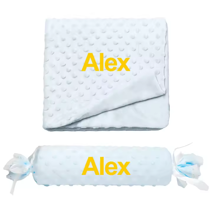 RPARTY- Cojín en Forma de Caramelo  + Manta de burbujas para Bebé Recian Nacido – Textura Extra Suave de Burbujas, Personalizado con el Nombre del Bebé Bordado y Puntilla de Encaje, Desenfundable.Multicolor para escojer. Gran regalo especial - 1