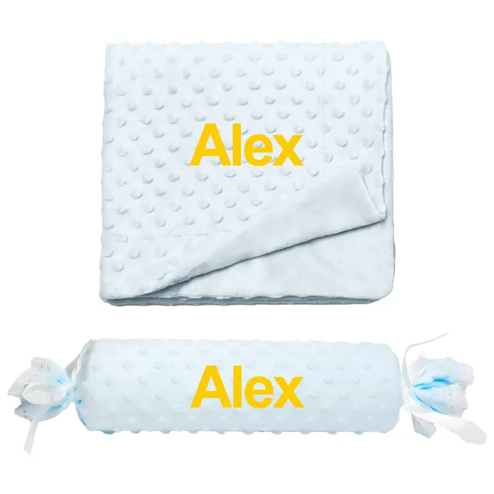 RPARTY- Cojín en Forma de Caramelo  + Manta de burbujas para Bebé Recian Nacido – Textura Extra Suave de Burbujas, Personalizado con el Nombre del Bebé Bordado y Puntilla de Encaje, Desenfundable.Multicolor para escojer. Gran regalo especial - 1