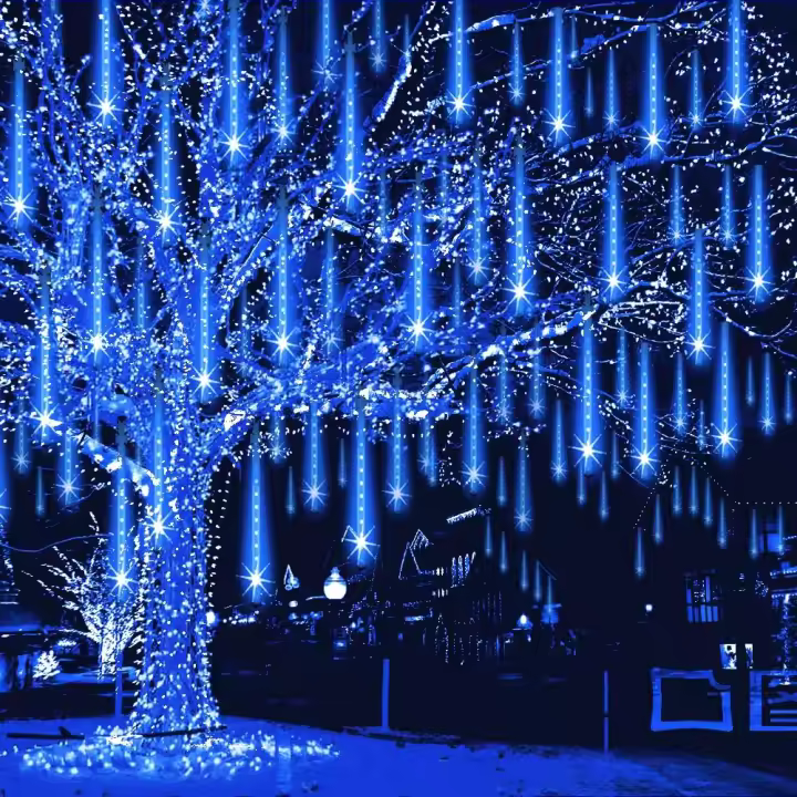 Luces de lluvia de meteoritos para exteriores, luces navideñas con forma de gota de lluvia que caen, luces de cadena en cascada con forma de carámbano de nieve para la decoración del jardín del árbol de Navidad - 1