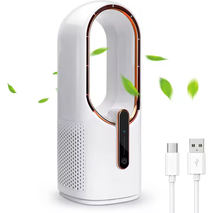 Ventilador pequeño y silencioso sin aspas, ventilador de escritorio USB de 11,8 pulgadas, ventilador portátil recargable con batería - 1