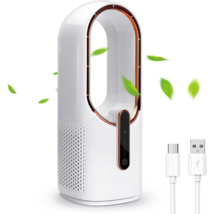 Ventilador pequeño y silencioso sin aspas, ventilador de escritorio USB de 11,8 pulgadas, ventilador portátil recargable con batería - 1