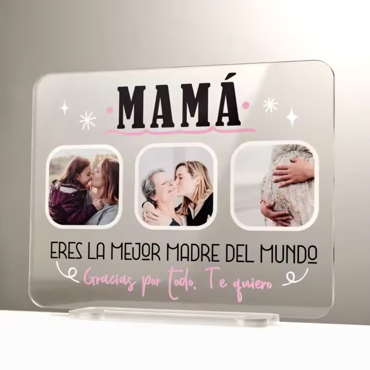 DEREGALOOS Placa Decorativa Personalizada Eres la Mejor Madre del Mundo con 3 Fotos., Idea de Regalo Original para el Día de la Madre - 1