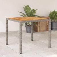 vidaXL Mesa de jardín superficie madera acacia ratán 90x90x75 cm en color Gris/Negro/Beige | estructura resistente ideal para salón dormitorio o estudio - details 0