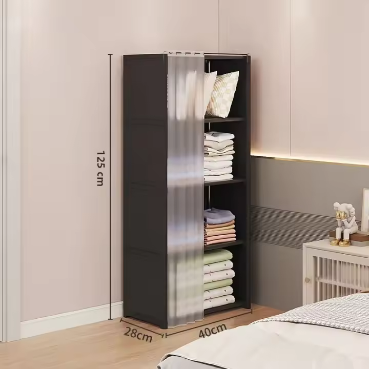Gabinete De Almacenamiento Multicapa Con Cortinas Resistente Al Polvo Armario Portátil Organizador De Ropa Ecológico De 5 Capas Metal Para Espacio Doméstico - 1
