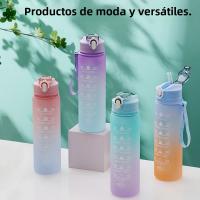 Botella De Deporte De Agua Con Pajita Y Tapa Pop-Up Gradiente De 900ML Botella De Agua Portátil Para Exteriores Con Mango Y Marcador De Capacidad - details 10