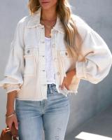 Nueva Chaqueta Corta Para Mujer De Otoño 2024 Moda Retro Estilo Callejero Con Rayas Lavadas Y Collar Tácto Espesado De Polyester Cierre Doble - details 9