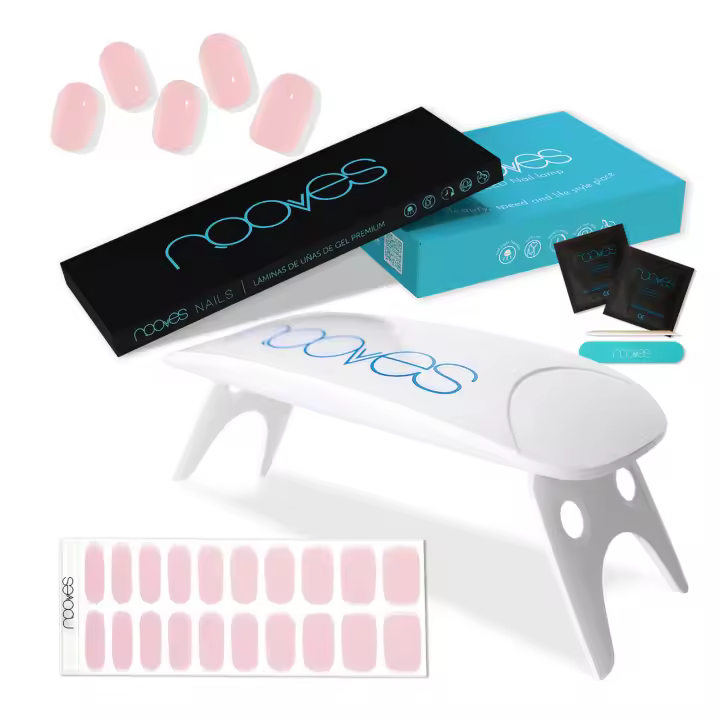 Pack Láminas de uñas de gel Premium precurado Nooves Nuevos Diseños Rosas + Lámpara uñas UV/LED PORTÁTIL 8w - Lámpara secado de uñas de 8W - 1