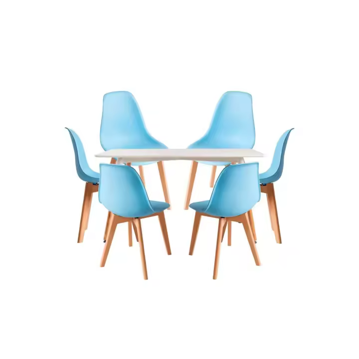 Conjunto Mesa Tower Rectangular 120 x 80 cm Blanca y Pack 6 Sillas Kelen - Azul cielo - 1