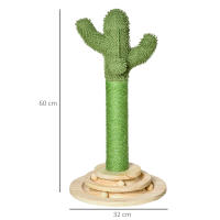 PawHut Poste Rascador para Gatos en Forma de Cactus Pequeño Árbol Rascador para Gatos con Poste de Sisal y Felpa Pelota Colgante y Base con Juego de Madera 32x32x60 cm Verde - details 2