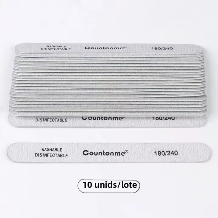 10Pcs Archos De Uñas Lavables De Madera Con Grit 180/240 Para Manicura Y Acrílico En Color Gris Archos De Uñas Rectos Para Salón De Belleza - 1