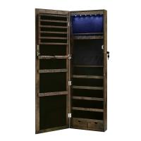 Espejo joyero con armario y luz led, montaje en puerta o pared, con cerradura, 2 cajones, organizador elegante de joyería en gris o marrón rústico, perfecto para dormitorio y habitación - details 6