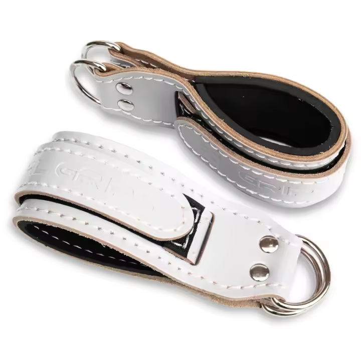 RL Grips® Tobilleras Deportivas de Cuero para Poleas de Gimnasio - Correas de Tobillo y Muñeca Fitness de Entrenamiento - Tobilleras de Piel para Gym Cable Musculación Fuerza Ideales para Entrenamiento de Glúteos, Hombros y Otras Partes del Cuerpo - 1