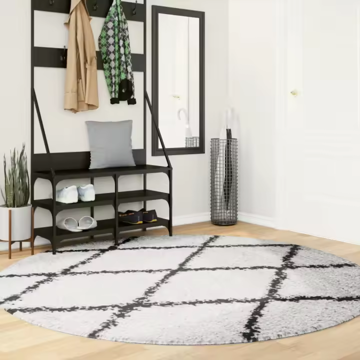 vidaXL Alfombra de pelo largo moderna crema y negro Ø 200 cm - 1