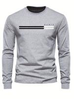 Camiseta De Algodón Puro 100% Para Hombre Estampado De PARIS Cuello Redondo Manga Larga Cómoda Y Casual Para El Verano - details 1