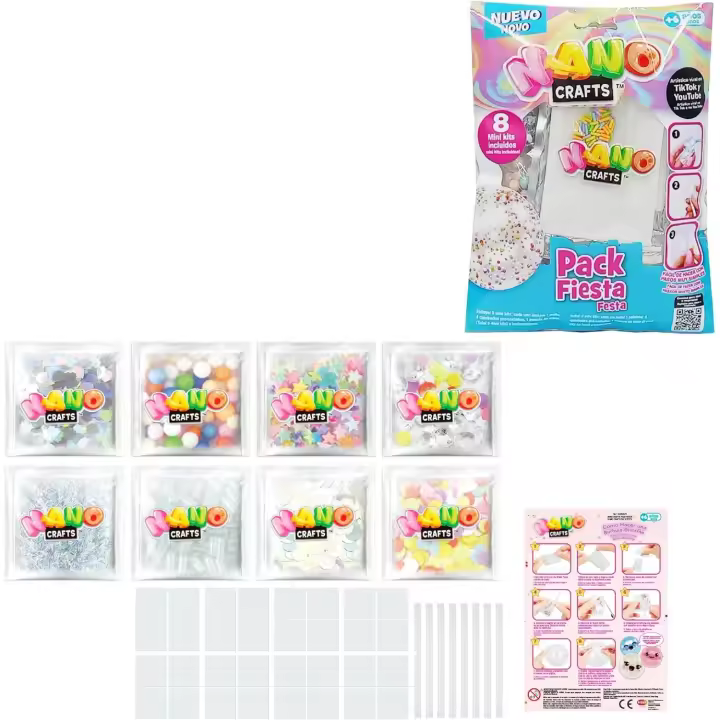 Nano Crafts Fiesta, Pack Especial con Kit de Cintas de Doble Cara Multicolor para Hacer Manualidades, para Hacer Burbujas y Formas con Brillos, para Niñas, Niños y Adultos, Bizak (64454875) - 1