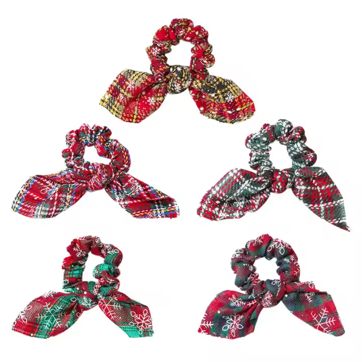 Coleteros para el pelo, paquete de 10 coleteros elásticos navideños con lazos, bandas para sujetar el pelo con forma de orejas de conejo (5 estilos) - 1