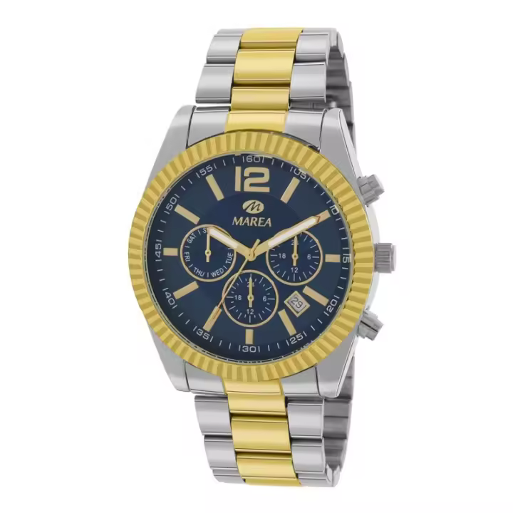 Reloj Marea Analógico Hombre Cuarzo Esfera Azul Correa Acero Inoxidable Bicolor - 1