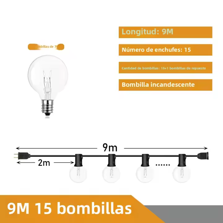 Luces De Cadena De Globos G40 Para Jardín Patio Fiestas Bodas Navidad Vintage Extensión Conectable 9m/14m/16.5m/22m Luz Cálida Blanca 2700K - 1