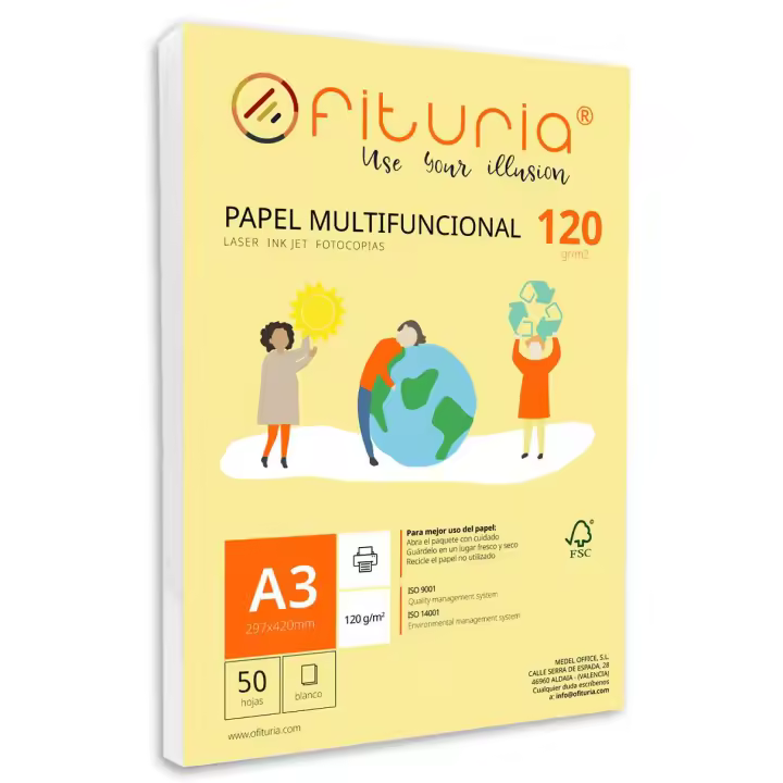 Paquete de folios A3 de 120gr con 50 Hojas Blancas, Papel Multifuncional para Uso Escolar y Entornos Laborales. Ideal con impresoras láser, de inyección o fotocopiadoras - Ofituria - 1