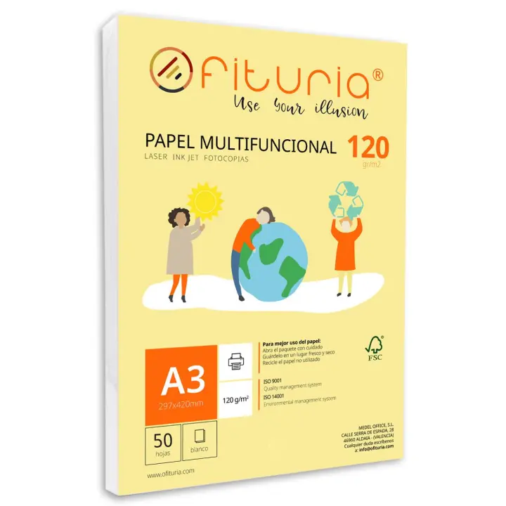 Paquete de folios A3 de 120gr con 50 Hojas Blancas, Papel Multifuncional para Uso Escolar y Entornos Laborales. Ideal con impresoras láser, de inyección o fotocopiadoras - Ofituria - 1