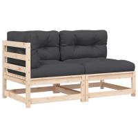 vidaXL Sofá de jardín de 2 plazas con cojines madera maciza de pino Natural y negro, Natural y girs, Pino blanco Conjunto Terraza Muebles Jardín Exterior Juego de Muebles de jardín Mueble Jardín Exterior Muebles de Salon Exterior - details 0