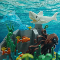 MOC Bloques De Construcción Submarina Mundo Creativo Y Lindo Con Animales Marinos Como Tiburón Y Delfín Juguetes Para Niños Set De Bloques Ciudades Para Regalo - details 2
