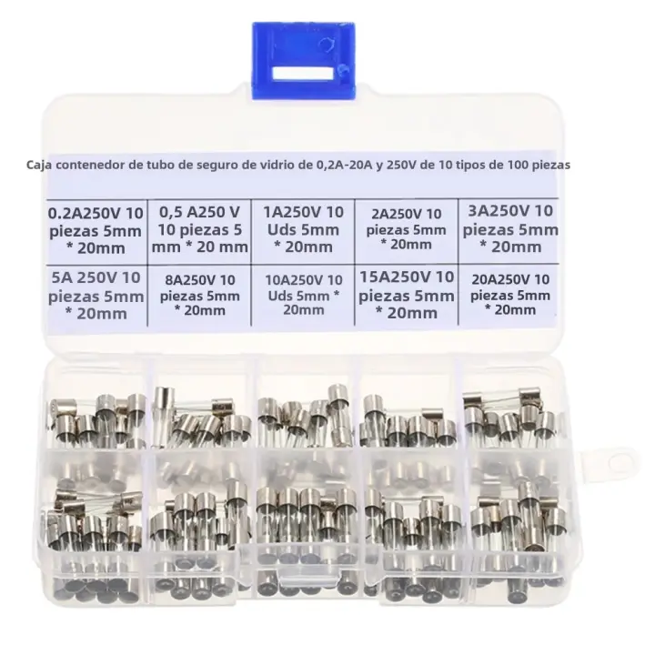 Juego De 100 Piezas De Fusibles De Vidrio Para Coche 5x20mm Fusible Rápido En Tubo De Vidrio 0.2A-20A Kit De Repuesto Para Automóvil - 1