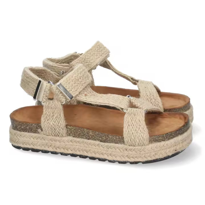 Davinia Shoes Sandalia Plana para Mujer, Forrada de Yute, Comoda, Planta Bio, y Cierre de Velcro, Primavera Verano 2022 Shoes&Blues.es 1BP-1607-Beige - 1