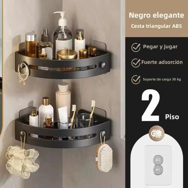 Estante De Pared Para Baño Y Ducha Negro Triangular Sin Perforar Soporte De Almacenamiento Para Detergentes Y Artículos De Higiene Personal - 1