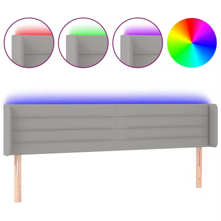 vidaXL Cabecero con LED de tela gris claro 203x16x78/88 cm - 1
