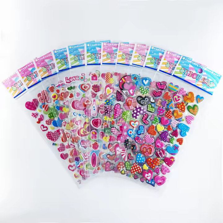 Pack De 12 Pegatinas De Corazón 3D Lindo Para Niños Estuche De PVC Con Burbujas DIY Juguete De Incentivo Para Niños - 1